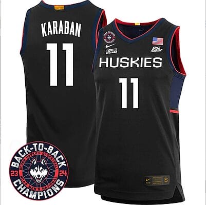 Alex Karaban Jersey #11 UConn Huskies Basketball 2024 Back To Back Champions Patch