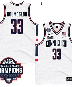 Apostolos Roumoglou Jersey #33 UConn Huskies 2024 NCAA Basketball National Champions White