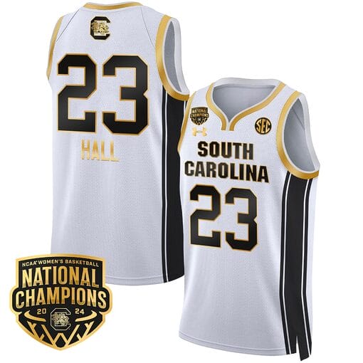 Bree Hall Jersey #23 South Carolina Gamecocks Basketball 2024 National Champions All Stitched White Gold