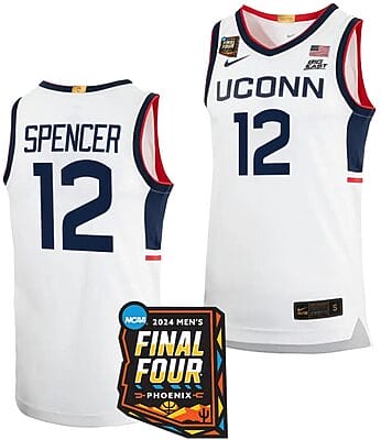 Cam Spencer Jersey #12 UConn Huskies Basketball 2024 NCAA March Madness Final Four White