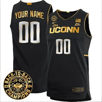 Custom UConn Huskies Jersey Name And Number Basketball 2024 Back To Back Champions Patch Black
