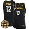 Cam Spencer Jersey #12 UConn Huskies Basketball 2024 Back To Back Champions Patch Black Gold