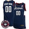 Custom UConn Huskies Jersey Name And Number Basketball 2024 Back To Back Champions Patch Navy