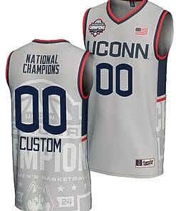 Custom UConn Huskies Jersey Name and Number 2024 NCAA Basketball National Champions Lightweight Gray