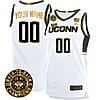 Custom UConn Huskies Jersey Name And Number Basketball 2024 Back To Back Champions Patch White Gold