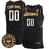 Custom UConn Huskies Jersey Name And Number Basketball 2024 Back To Back Champions Patch Black Gold