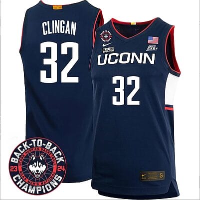Donovan Clingan Jersey #32 UConn Huskies Basketball 2024 Back To Back Champions Patch Navy