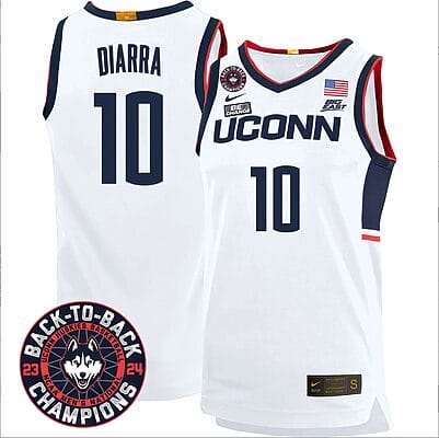 Hassan Diarra Jersey #10 UConn Huskies Basketball 2024 Back To Back Champions Patch White Home 8 Hassan Diarra Jersey #10 UConn Huskies Basketball 2024 Back To Back Champions Patch White Home
