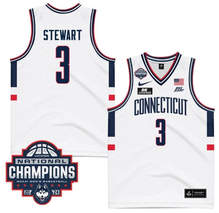 Jaylin Stewart Jersey #3 UConn Huskies 2024 NCAA Basketball National Champions White 1 Jaylin Stewart Jersey #3 UConn Huskies 2024 NCAA Basketball National Champions White