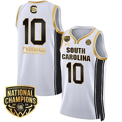 Kamilla Cardoso Jersey #10 South Carolina Gamecocks Basketball 2024 National Champions All Stitched White Gold