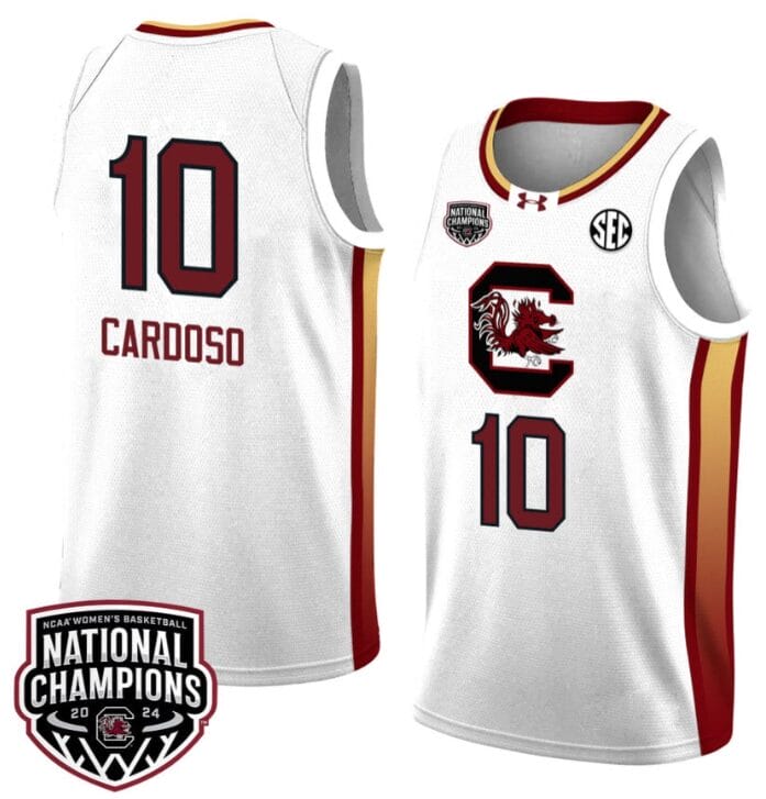 Kamilla Cardoso Jersey #10 South Carolina Gamecocks 2024 NCAA Basketball National Champions White Yellow 1 Kamilla Cardoso Jersey #10 South Carolina Gamecocks 2024 NCAA Basketball National Champions White Yellow