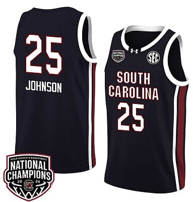 Raven Johnson Jersey #25 South Carolina Gamecocks 2024 NCAA Basketball National Champions Black
