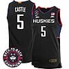 Stephon Castle Jersey #5 UConn Huskies Basketball 2024 Back To Back Champions Patch Black