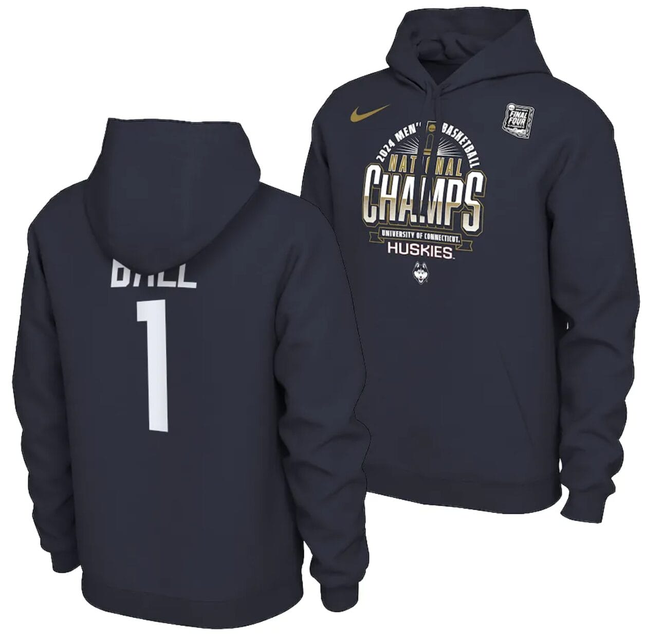 Solomon Ball Hoodie #1 UConn Huskies 2024 NCAA Basketball National Champions Pullover Locker Room Navy 1 Solomon Ball Hoodie #1 UConn Huskies 2024 NCAA Basketball National Champions Pullover Locker Room Navy