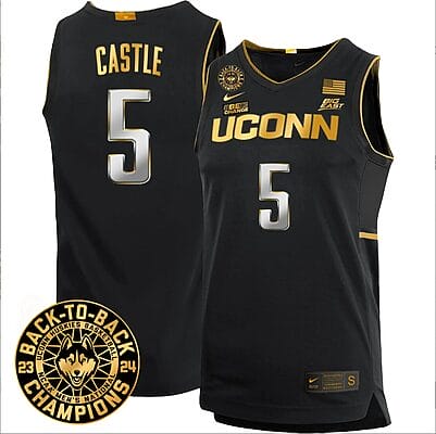 Stephon Castle Jersey #5 UConn Huskies Basketball 2024 Back To Back Champions Patch Black Gold 8 Stephon Castle Jersey #5 UConn Huskies Basketball 2024 Back To Back Champions Patch Black Gold