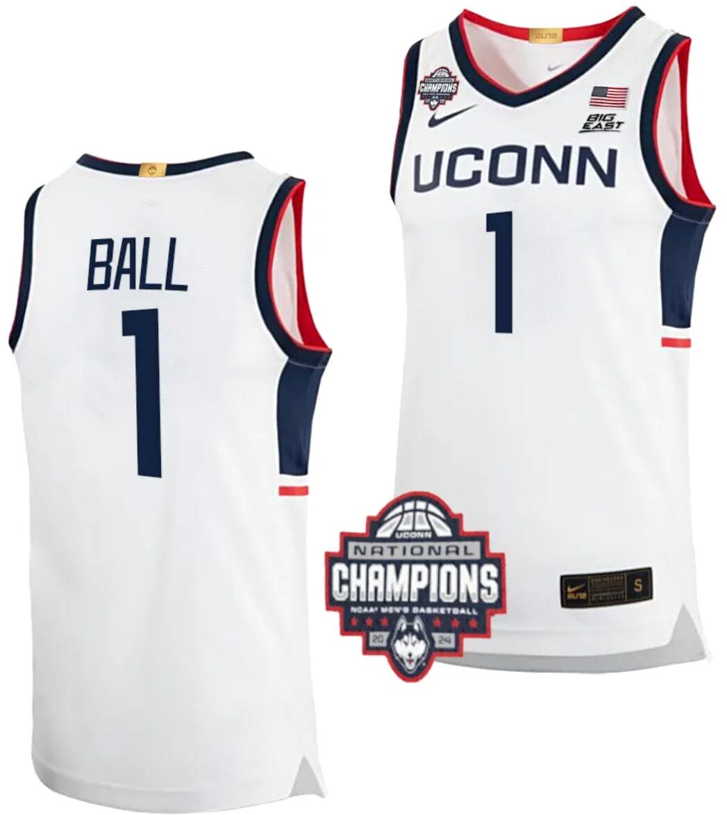 Solomon Ball Jersey #1 UConn Huskies 2024 NCAA Basketball National Champions White Elite 1 Solomon Ball Jersey #1 UConn Huskies 2024 NCAA Basketball National Champions White Elite