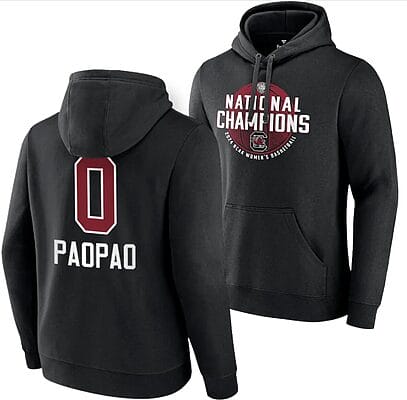Te Hina Paopao Hoodie #0 South Carolina Gamecocks 2024 NCAA Basketball National Champions Pullover Locker Room Black