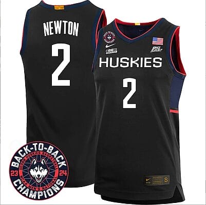 Tristen Newton Jersey #2 UConn Huskies Basketball 2024 Back To Back Champions Patch Black