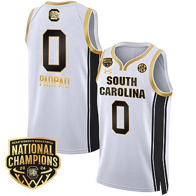 Te-Hina Paopao Jersey #0 South Carolina Gamecocks Basketball 2024 National Champions All Stitched White Gold