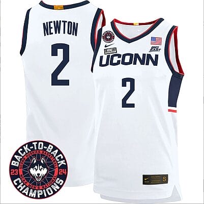 Tristen Newton Jersey #2 UConn Huskies Basketball 2024 Back To Back Champions Patch White Home