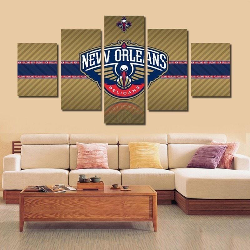 New Orleans Pelicans Logo Sport – 5 Panel Canvas Prints Wall Art Home Decor Frame Set - Image 2