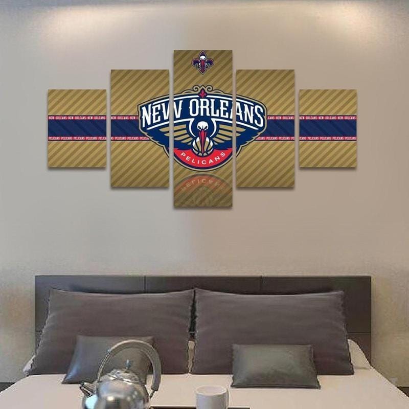 New Orleans Pelicans Logo Sport – 5 Panel Canvas Prints Wall Art Home Decor Frame Set - Image 3