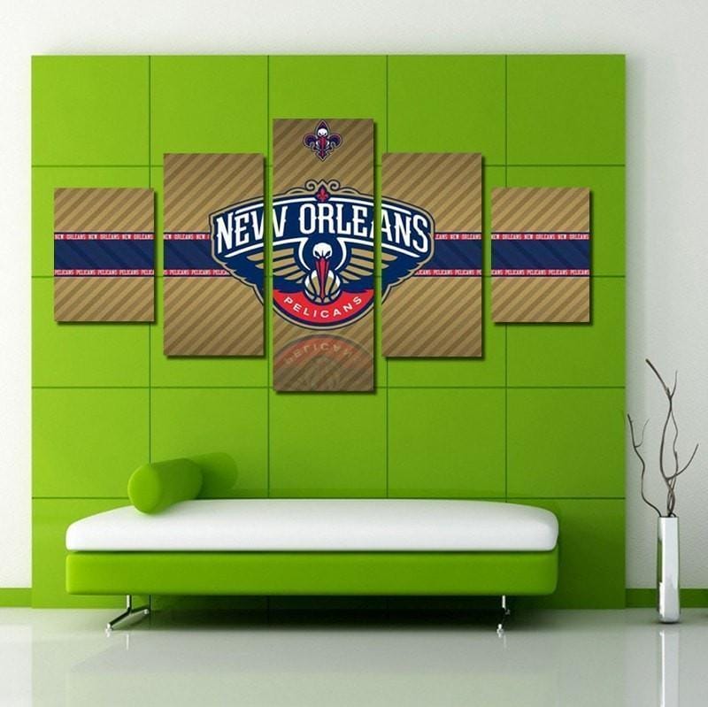 New Orleans Pelicans Logo Sport – 5 Panel Canvas Prints Wall Art Home Decor Frame Set - Image 4