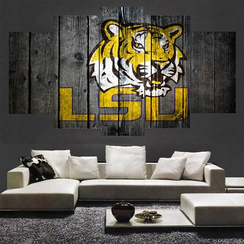 LSU Tigers Football Sports – 5 Panel Canvas Prints Wall Art Home Decor Frame Set