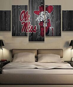 Ole Miss Rebels Mississippi Barn Wood Sport – 5 Panel Canvas Prints Wall Art Home Decor Frame Set