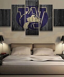 Washington Huskies Barn Wood – 5 Panel Canvas Prints Wall Art Home Decor Frame Set