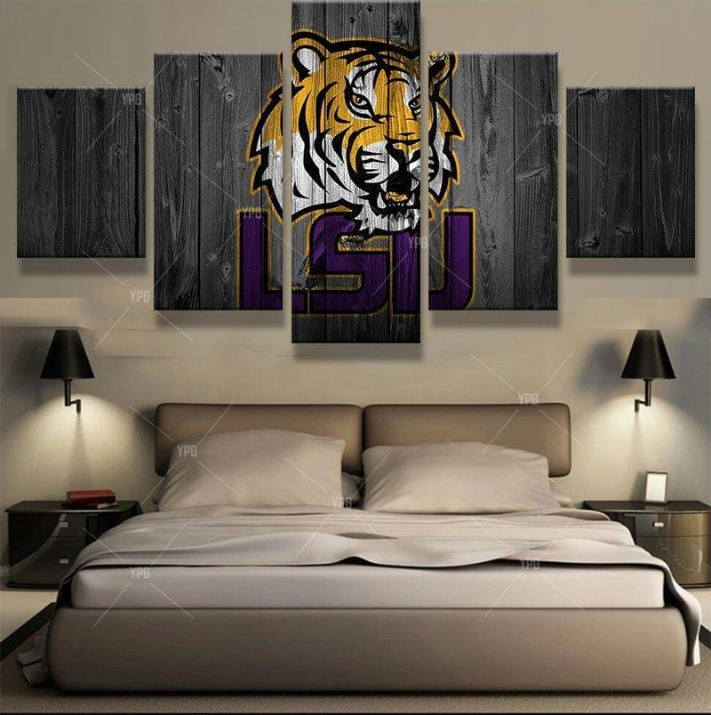 LSU Tigers College Football – 5 Panel Canvas Prints Wall Art Home Decor Frame Set