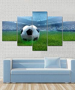 Close-Up Of A Football On A Full Stadium – 5 Panel Canvas Prints Wall Art Home Decor Frame Set