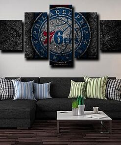 Philadelphia 76ers Basketball Team Sport Print – 5 Panel Canvas Prints Wall Art Home Decor Frame Set