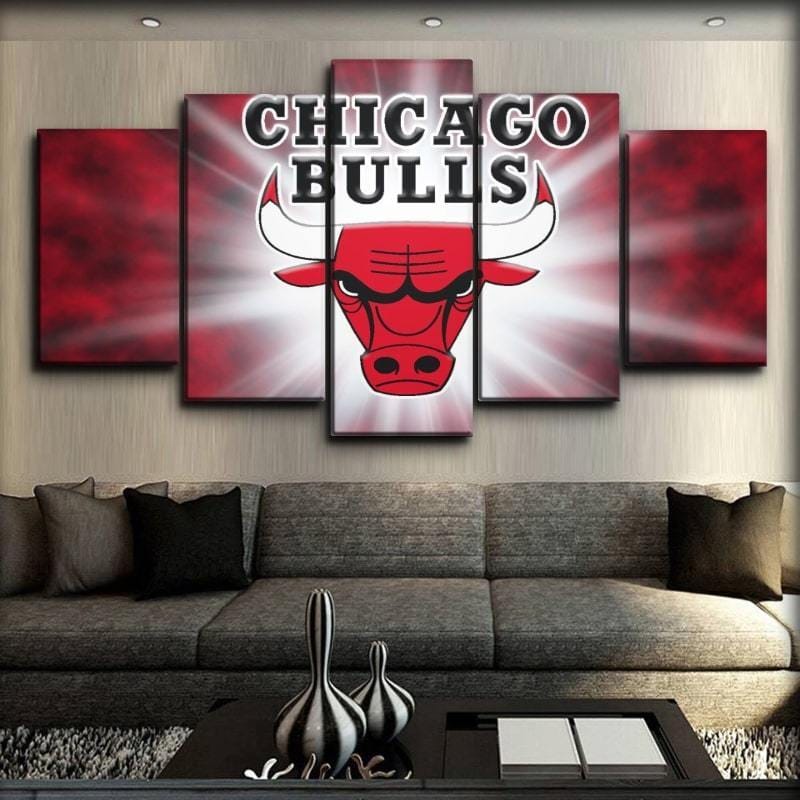 Chicago Bulls Logo NBA Basketball – 5 Panel Canvas Prints Wall Art Home Decor Frame Set 2 Chicago Bulls Logo NBA Basketball – 5 Panel Canvas Prints Wall Art Home Decor Frame Set - Image 2