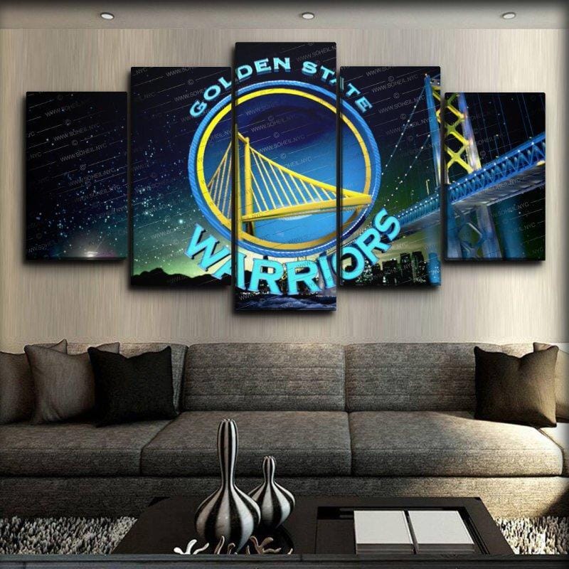 Golden State Warriors Logo Sport – 5 Panel Canvas Prints Wall Art Home Decor Frame Set 2 Golden State Warriors Logo Sport – 5 Panel Canvas Prints Wall Art Home Decor Frame Set - Image 2