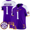 Aaron Anderson Jersey #1 LSU Tigers 2024 Louisiana Patch Vapor Limited College Football Stitched Purple Alternate
