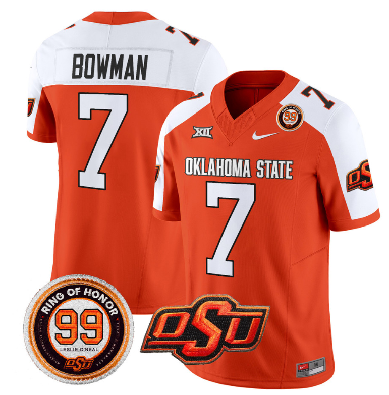 Alan Bowman Jersey #7 Oklahoma State Cowboys Leslie O'neal Patch Vapor Limited College Football Stitched Orange Alternate 8 Alan Bowman Jersey #7 Oklahoma State Cowboys Leslie O'neal Patch Vapor Limited College Football Stitched Orange Alternate