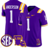 Aaron Anderson Jersey #1 LSU Tigers 2024 Louisiana Patch Vapor Limited College Football Stitched Purple