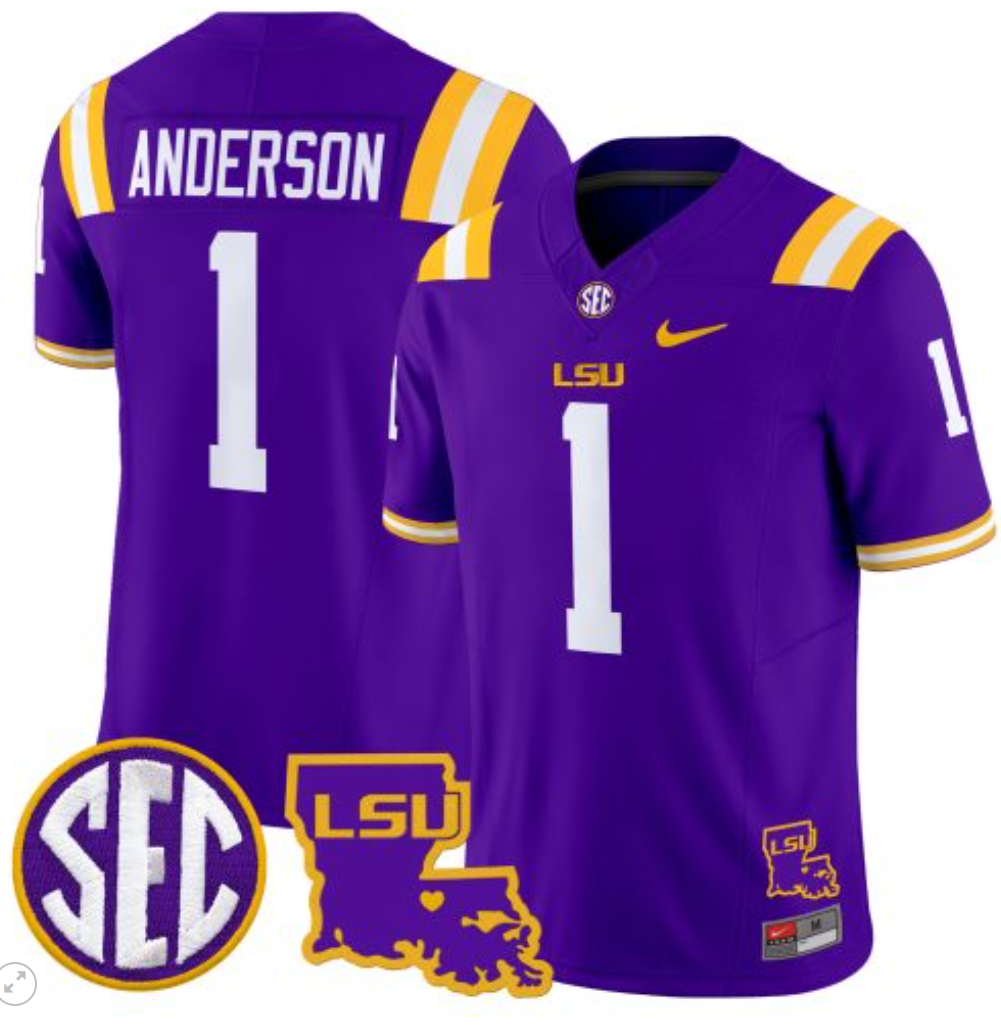 Aaron Anderson Jersey #1 LSU Tigers 2024 Louisiana Patch Vapor Limited College Football Stitched Purple 8 Aaron Anderson Jersey #1 LSU Tigers 2024 Louisiana Patch Vapor Limited College Football Stitched Purple