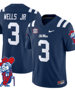Antwane Wells Jr Jersey #3 Ole Miss Rebels Vapor Limited College Football Stitched Navy