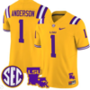 Aaron Anderson Jersey #1 LSU Tigers 2024 Louisiana Patch Vapor Limited College Football Stitched Gold