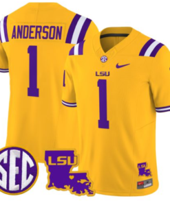 Aaron Anderson Jersey #1 LSU Tigers 2024 Louisiana Patch Vapor Limited College Football Stitched Gold