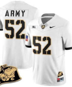 Austin Hill Jersey #52 Army Black Knights Jersey Rocky The Bulldog Patch Vapor Limited College Football Stitched White