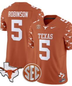 Bijan Robinson Jersey #5 Texas Longhorns State Map and Sec Patch Vapor Limited College Football Stitched Texas Orange