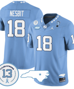 Bryson Nesbit Jersey #18 North Carolina Tar Heels Vapor College Football Stitched Blue