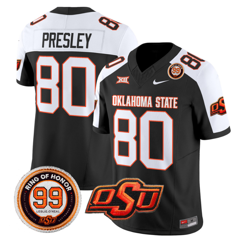 Brennan Presley Jersey #80 Oklahoma State Cowboys Leslie O'neal Patch Vapor Limited College Football Stitched Black Alternate 8 Brennan Presley Jersey #80 Oklahoma State Cowboys Leslie O'neal Patch Vapor Limited College Football Stitched Black Alternate