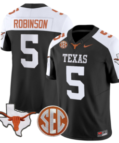 Bijan Robinson Jersey #5 Texas Longhorns State Map and Sec Patch Vapor Limited College Football Stitched Black Alternate