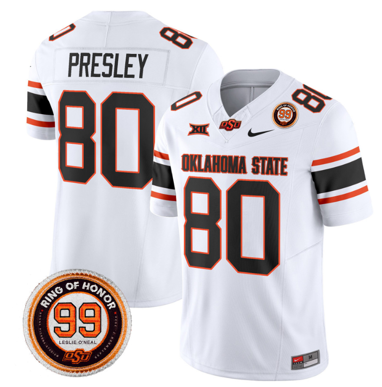 Brennan Presley Jersey #80 Oklahoma State Cowboys Leslie O'neal Patch Vapor Limited College Football Stitched White 8 Brennan Presley Jersey #80 Oklahoma State Cowboys Leslie O'neal Patch Vapor Limited College Football Stitched White