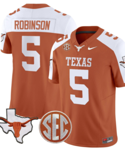 Bijan Robinson Jersey #5 Texas Longhorns State Map and Sec Patch Vapor Limited College Football Stitched Orange Alternate