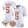 Bijan Robinson Jersey #5 Texas Longhorns State Map and Sec Patch Vapor Limited College Football Stitched White